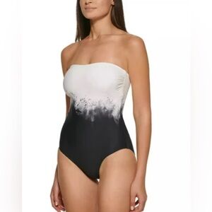 Calvin Klein Women's Printed Tummy Control One Piece Swimsuit Black Size 14